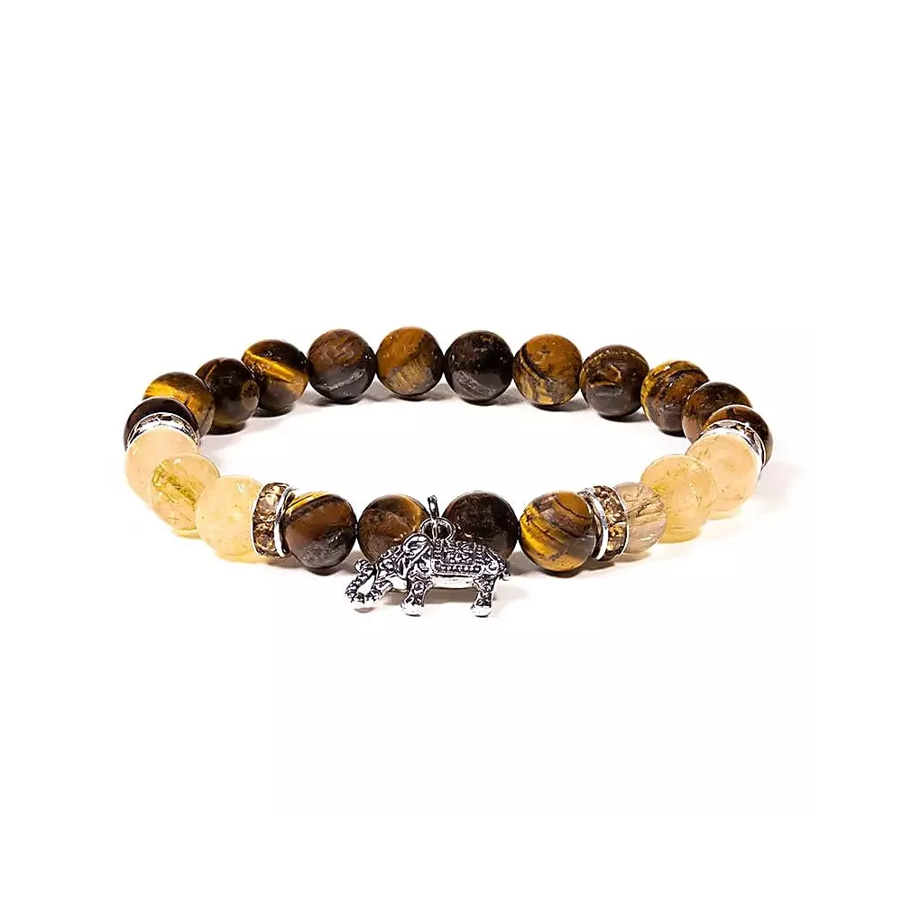 Pulsera de Ojo de Tigre y Cuarzo Rutilado con Elefante: Usos, Beneficios y Chakras