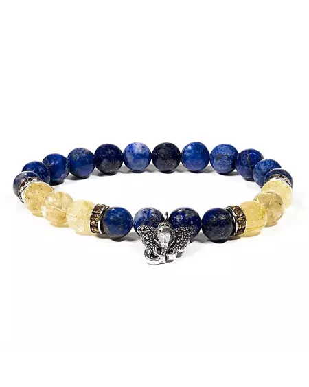 Pulsera de Lapislázuli y Cuarzo Rutilado con Ganesha. Usos, Beneficios y Chakras