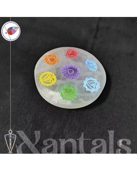 Placa de Selenita con Símbolos de los 7 Chakras