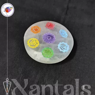 Placa de Selenita con Símbolos de los 7 Chakras