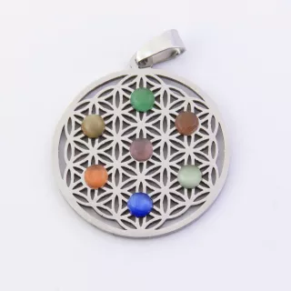 Collar de Flor de la Vida con Piedras de Chakras en Ojo de Gato