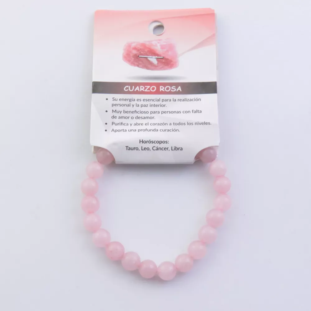 Pulsera Elástica de Cuarzo Rosa. Beneficios, Chakras y Horóscopos